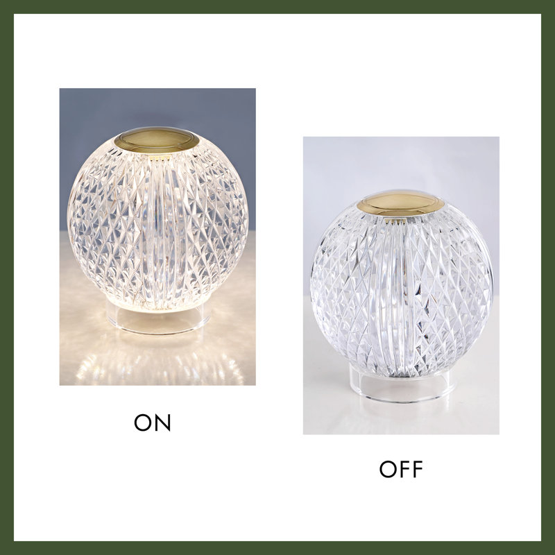 Marni LED Table Lamp, Clear/Natural Brass, Natural Brass, 4.38" H x 3.63" W x 3.63" D