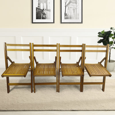 Solid Wood Foldable Chair Of 4 - For Any Occasion Folding Chairs With A Classic Design In Honey