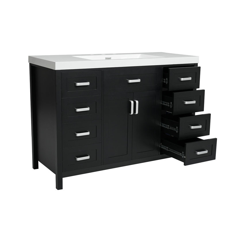 Meuble-lavabo de salle de bain de 122 cm (48 po) avec lavabo en résine, 2 portes et 8 tiroirs, système de fermeture amortie