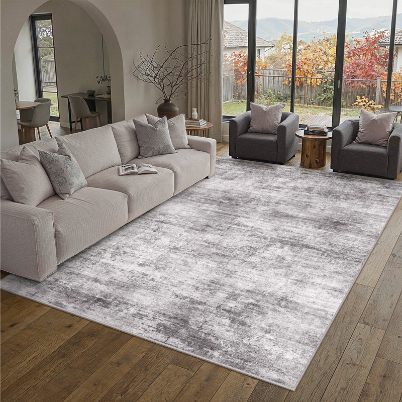 Tapis moderne lavable à la machine avec envers antidérapant Asher, Rectangle 4pi x 6 pi, 0.24