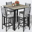 Table et chaises de salle à manger 5 pièces, 1 table à hauteur de comptoir et 4 tabourets de bar, ensemble de meubles de cuisine moderne, équipé de chaises rembourrées, table de salle à manger compacte avec une texture semblable au marbre, convient aux meubles de salon, de bar et de cuisine-136050201