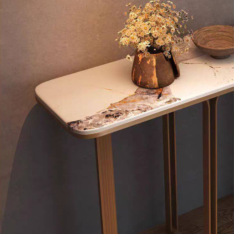 Console en pierre frittée de style italien, 33,4 po H x 47,2 po L x 13,7 po P, Blanc/Noir