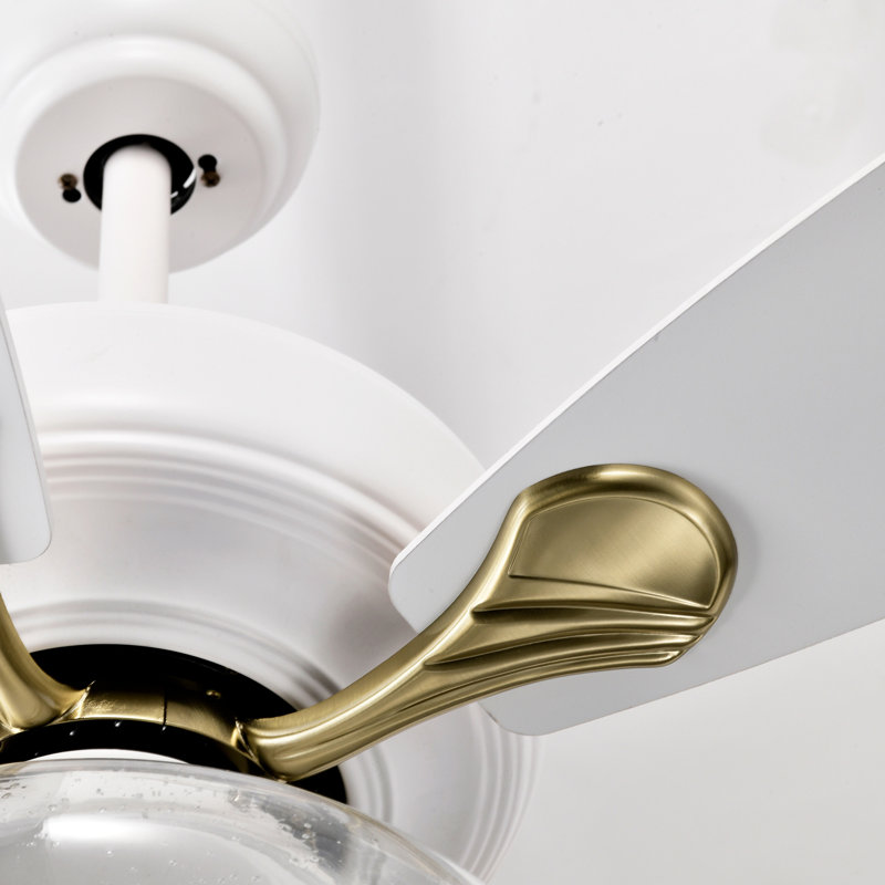 Ventilateur de plafond 52 po à profil bas, ventilateurs de plafond modernes blancs avec télécommande pour chambre à coucher, salon, 3 vitesses, abat-jour en verre - blanc mat