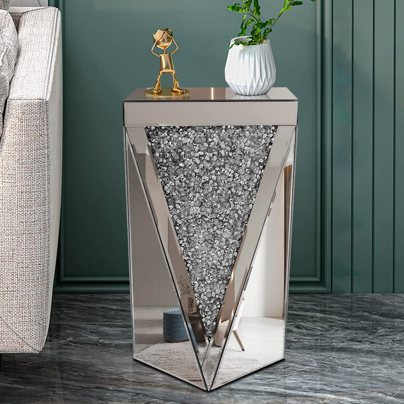 Silver Mirrored Small End Side Accent Table 22" H