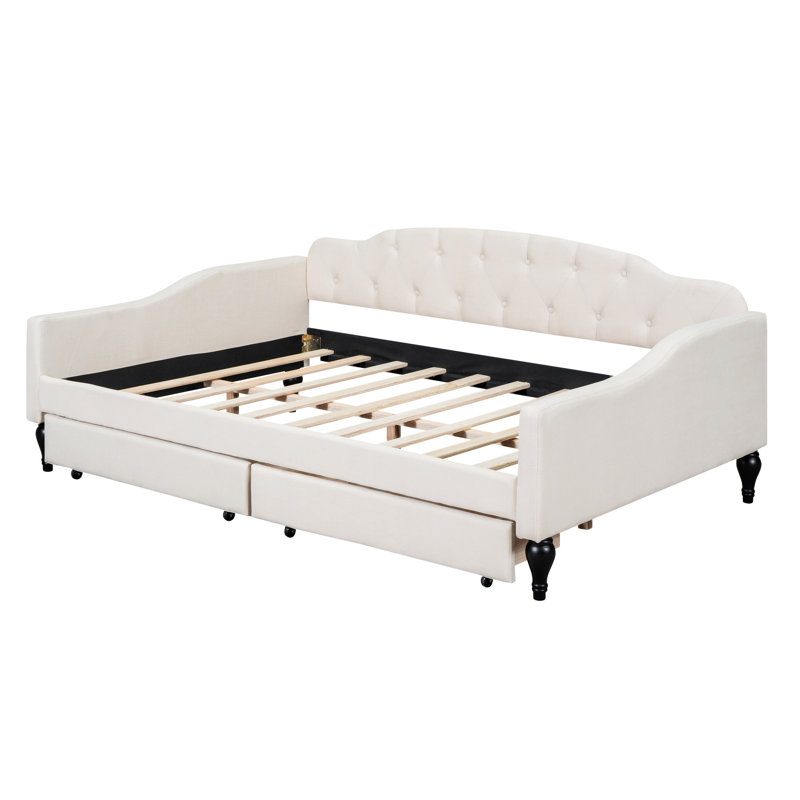 Upholstered Tufted Daybed With Two Drawers