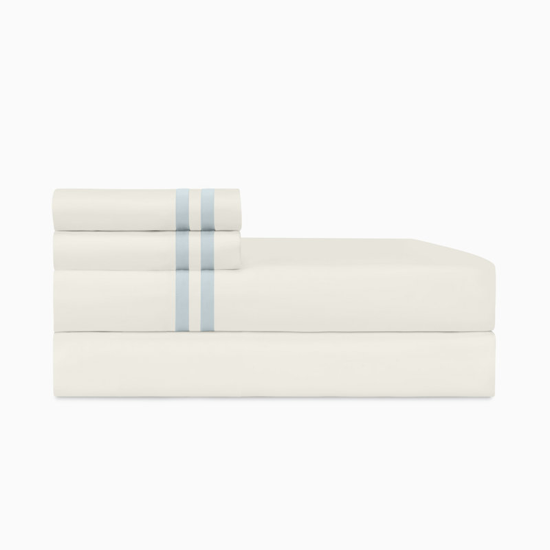 Ribbons Sateen Sheet Set, Ivory/Sion Blue, Twin