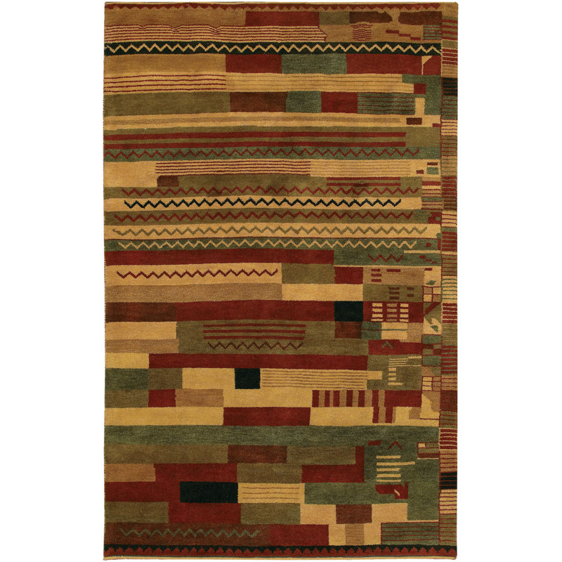 Chelsea Wool Abstract Area Rug in Green/Brown/Red, Rectangle 7'9" x 10'6"