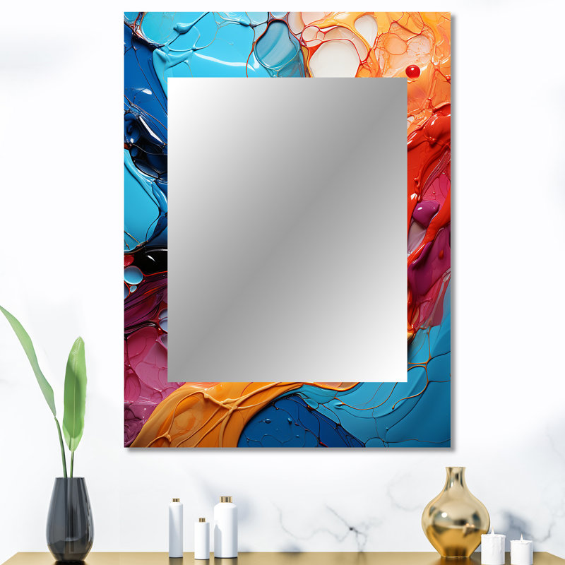Collage symphonique abstrait bleu sarcelle - fractale symétrique - miroir décoratif fractal, 40 po x 30 po