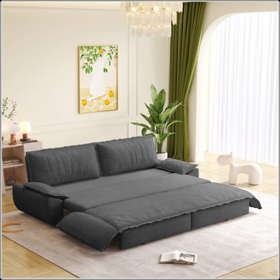 73.2 Inch Queen Size Pull Out Sofa Bed, 3-In-1 Convertible Sleeper With Multi-Functional Corduroy Loveseat Design