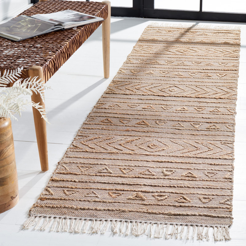 Tapis en jute / coton tissé à la main Haleem, Tapis de couloir 2 pi 3 po x 9 pi