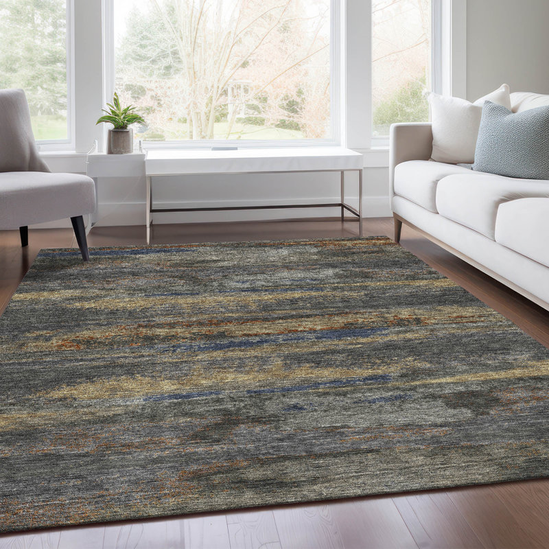 Premium Machine Washable Prisco Graphite Rug, Rectangle 5' x 7'6"
