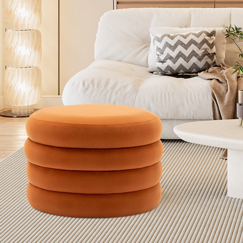 Repose-pieds rond Hasset, repose-pieds rond doux, repose-pieds, Mélange de polyester orange
