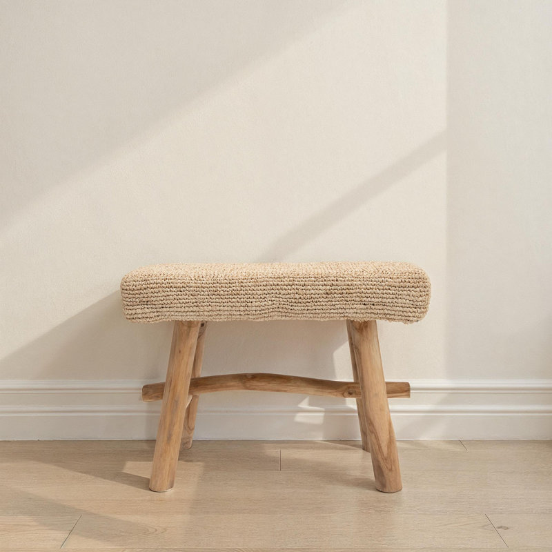Sophie Woven Mendong and Teakwood Stool, Natural, Natural