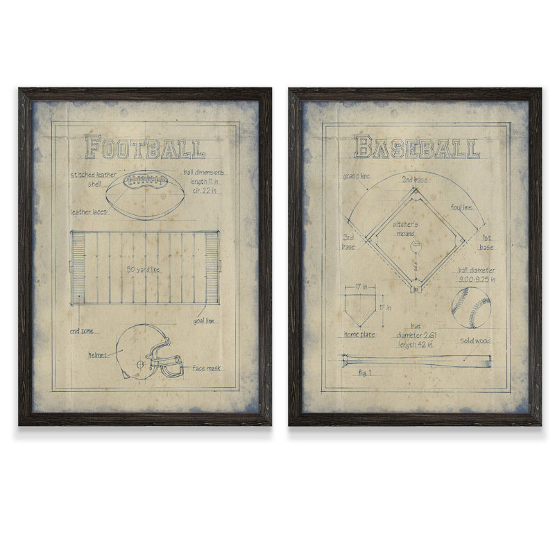 «All about the Game I», ensemble de 2 reproductions d'art encadrées, H 24 po x l 18 po x P 1,25 po, Pas de tapis