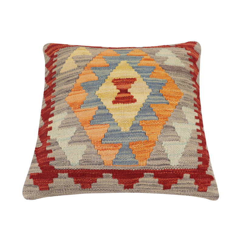 Oreiller rustique en kilim tissé à la main Caballer - 17 po x 18 po Rustic, H 17 po x l 18 po, Rouille / bleu / gris / or