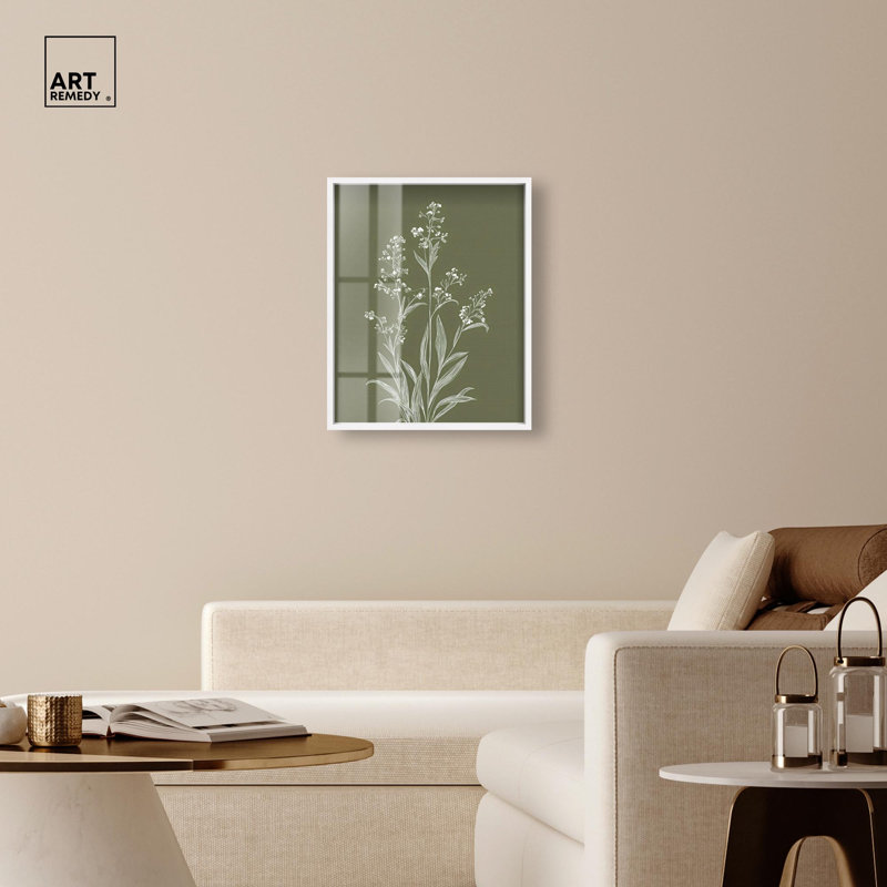 Art mural bohème Linocut Garden II, Boho, H 31 po x l 25 po, Cadre blanc