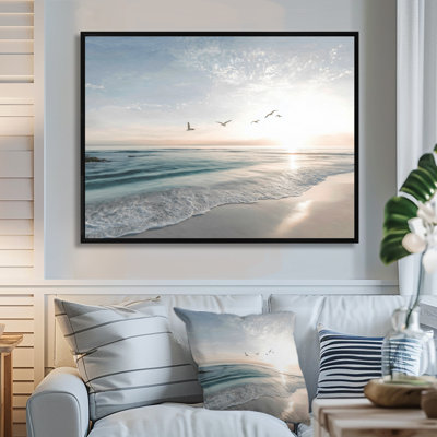 White And Blue Coastal Oceans Pulse Paradise - Beach Canvas Wall Art, White Coastal Framed Wall Art