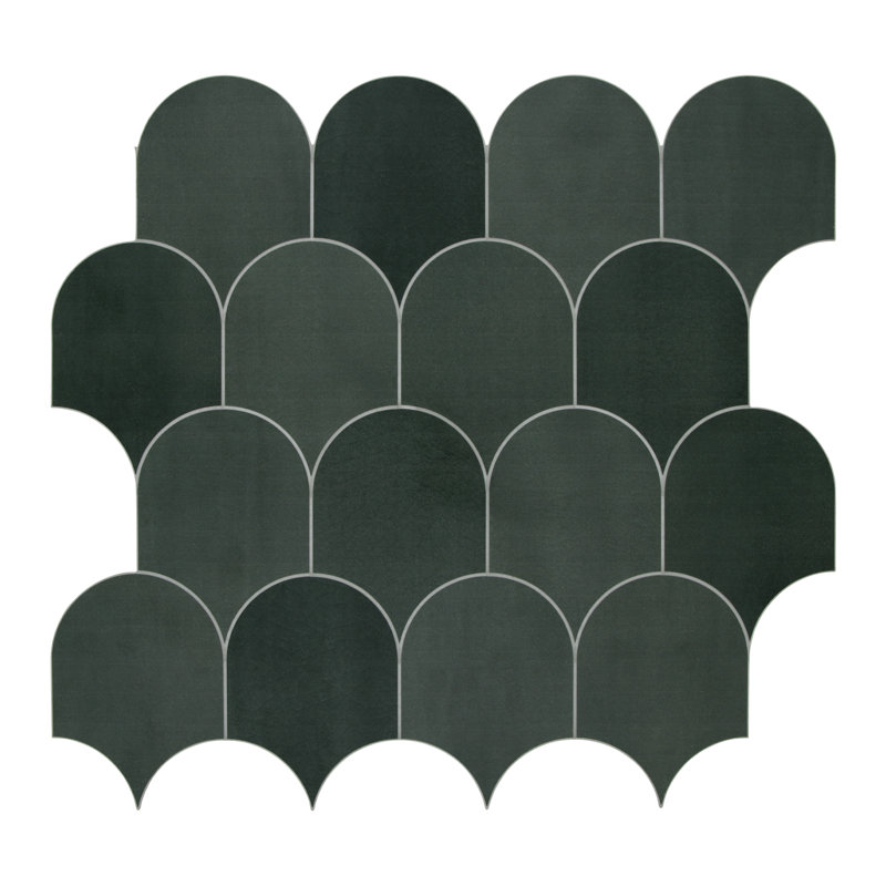 10.9" x 11.4" Fish Scales Stone Composite Peel & Stick Mosaic Tile, Green