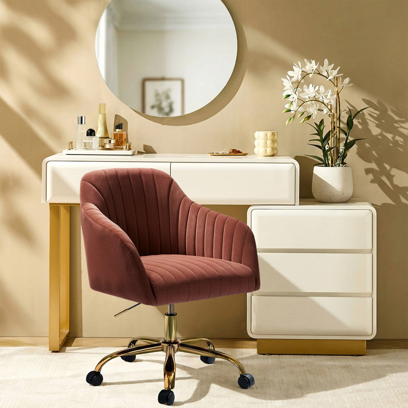 Chaise de travail en velours Adan, Velours moutarde