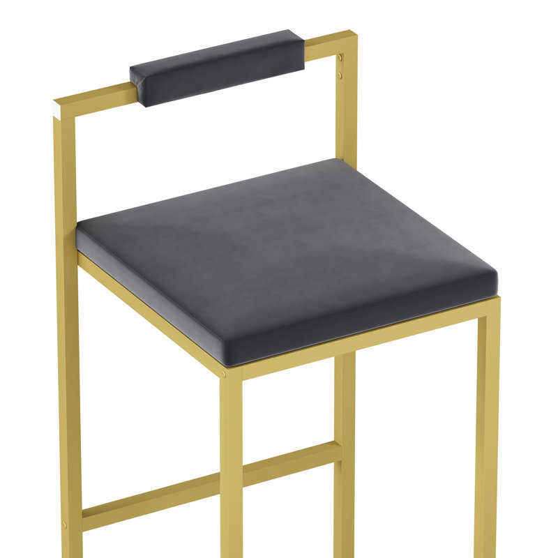 Tabourets de bar carrés modernes en velours gris, Grey, Gold