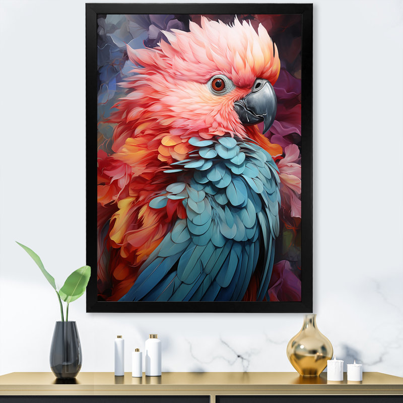 Plumes d'harmonie roses et bleues, Cadre simple noir, H 32 po x l 24 po x P 1 po