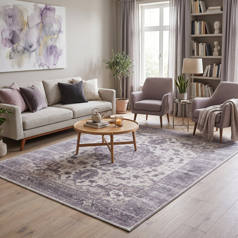 Zehorit Machine Washable Vintage Area Rug For Living Room, Hallway Runner, Entryway Rug, Rectangle 5' x 8'