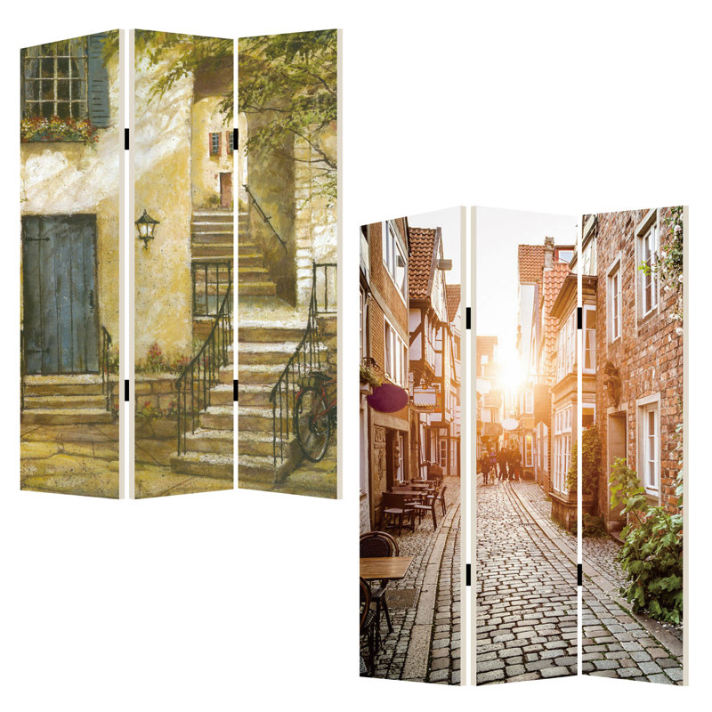Gullion 48'' W x 72'' H 3 - Panel Solid Wood Folding Room Divider