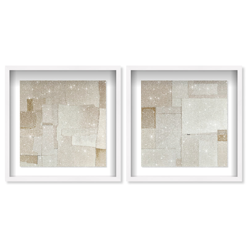 Vanilla Set Shadowbox Abstract Print by Oliver Gal, Black Frame, 12 x 12, 17.5"H x 17.5"W, White Shadowbox