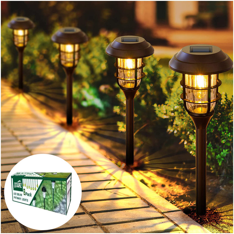 Clear Plastic Solar LED Pathway Lights with Dusk-to-Dawn Sensor, 8-Pack