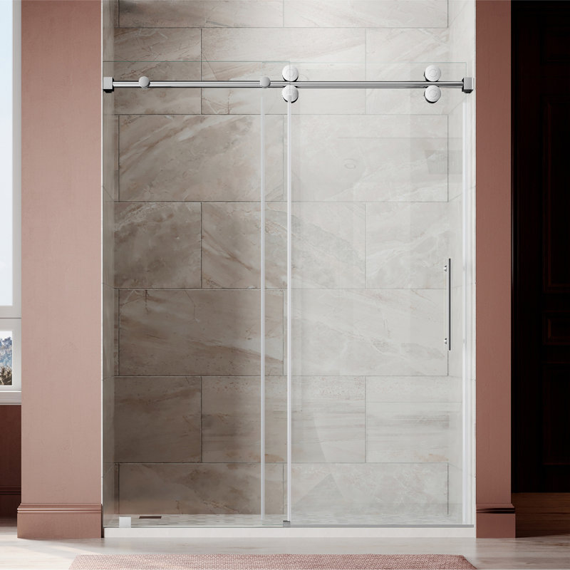 Uks04 46 In. To 49 In. X 76 In. H Frameless Sliding Shower Door In Bright Chrome With 3/8 In. (10Mm) Clear Glass , Chrome