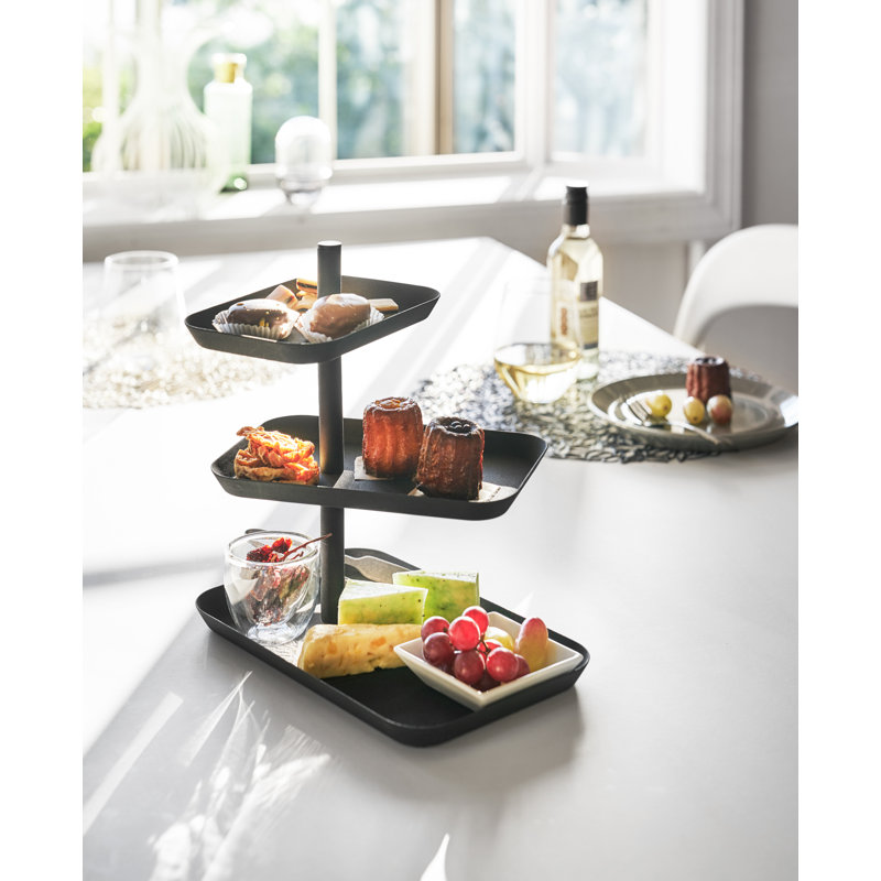 Tower Yamazaki Home 3-Tier Serving Stand, Appetizer Tray Organizer For Party Or Kitchen, Steel, Black