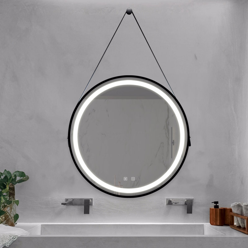 Miroir de salle de bain 24 po à DEL - Cadre en aluminium noir, tactile à intensité variable, antibuée et imperméable