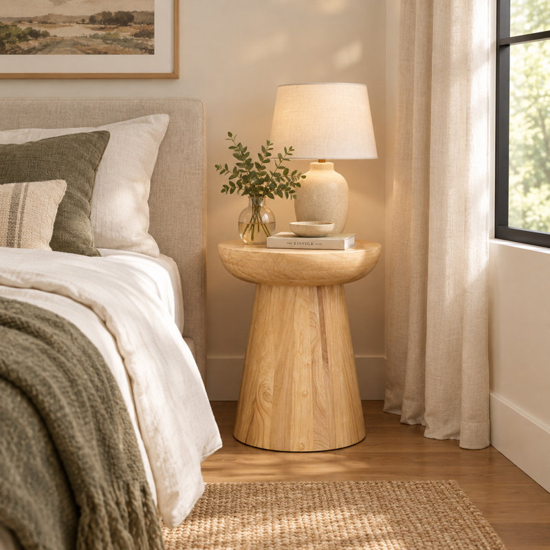 Solid Wood Top Solid Round Side Table Set