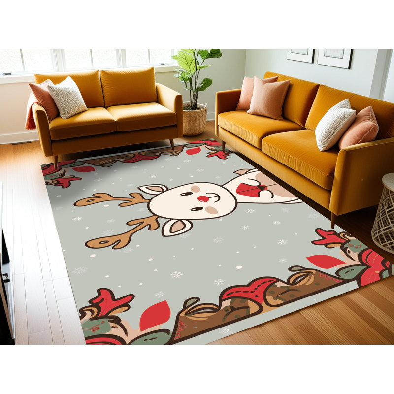 Tapis de vacances d'hiver de Noël lavable The Holiday Aisle®, Rectangle 7 pi x 9 pi