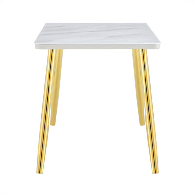 Modern minimalist rectangular dining table, suitable for 4-6 people. Tempered glass countertop+lower MDF board, imitation marble texture, gold metal t