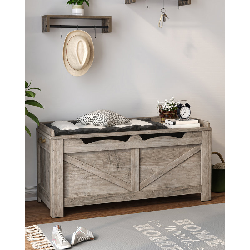 Curlene 39.4" Storage Bench, Storage Chest, Lift-Top Storage Trunk with 2 Safety Hinges, Wooden Storage Box Chest Organizer for Bedroom, Entryway, Living Room, Greige