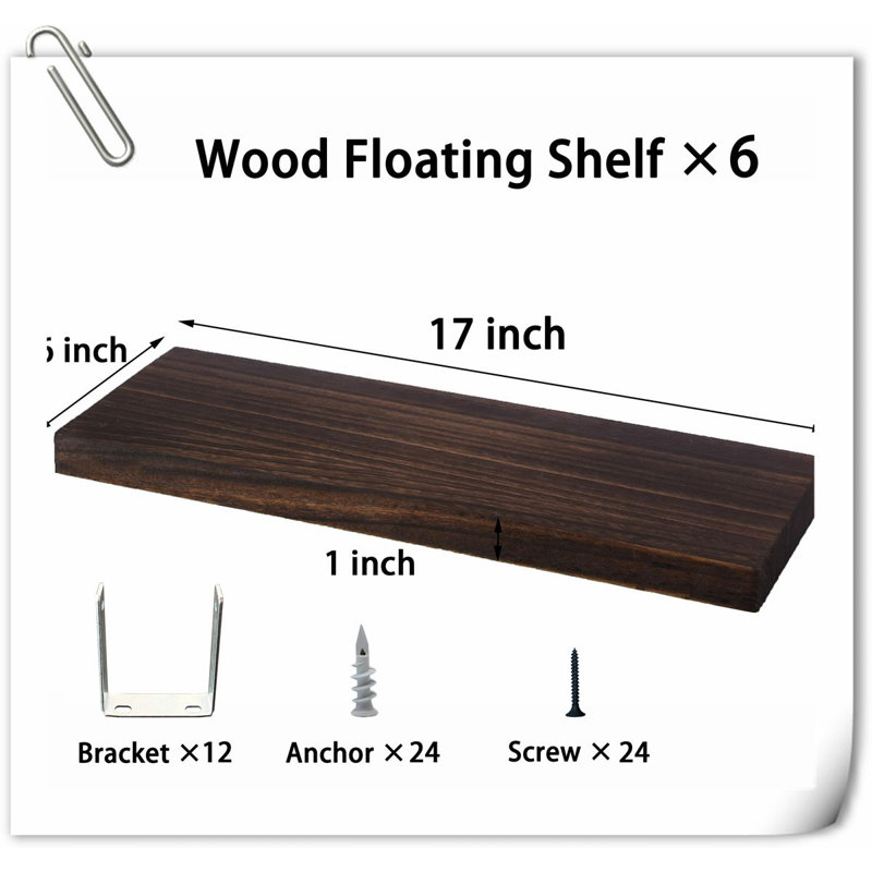 6 Piece Solid Wood Floating Shelf with Reclaimed Wood, Brown