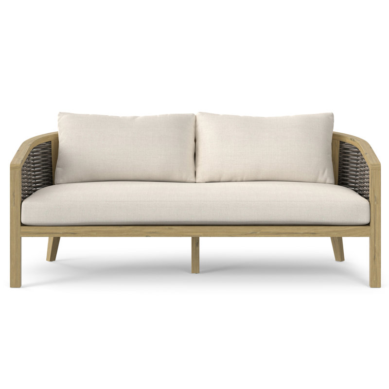 Parkside 70" Natural Acacia Wood Outdoor Sofa with Beige Cushions