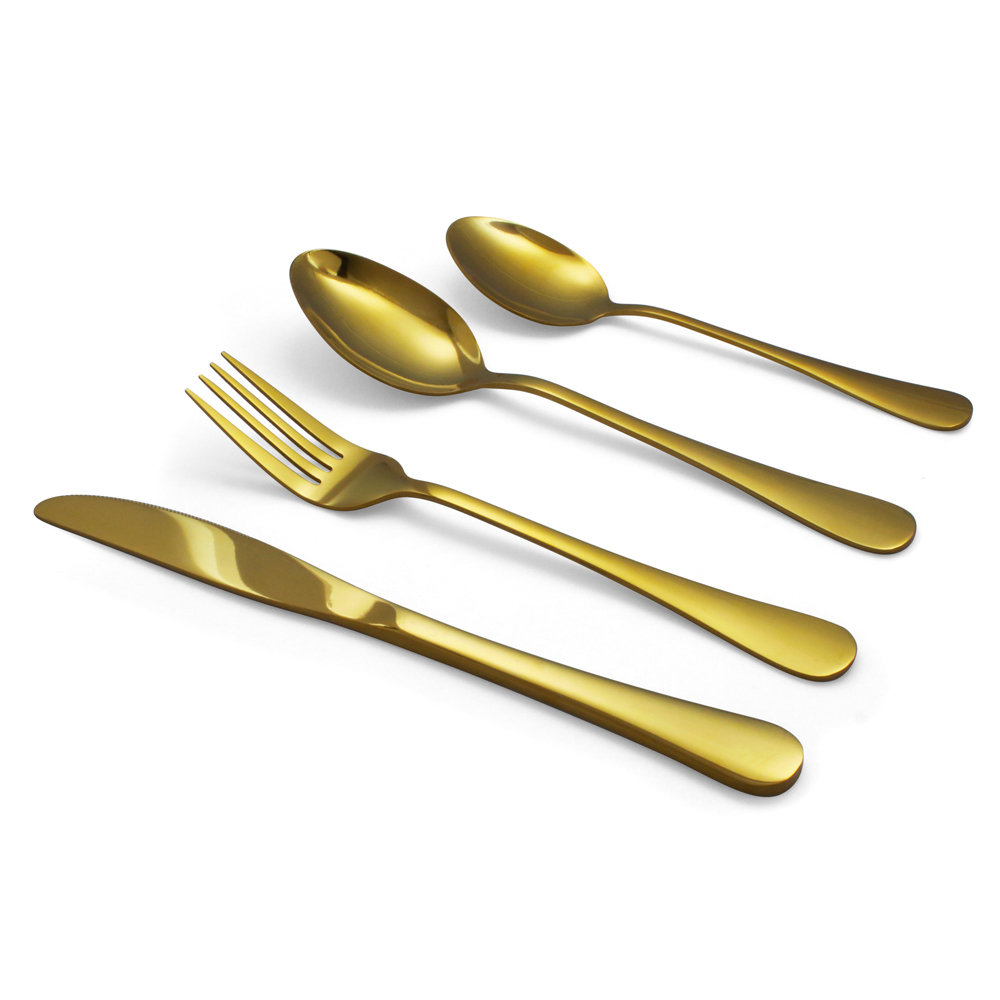 Elyon Euro 24-Piece Gold Stainless Steel Flatware Set, Service For 6 (Set of 24) Elyon Tableware