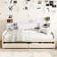 Lit de rangement simple tapissier beige - Intérieur spacieux, plateforme de taille construction avec tissu en velours doux, tête de lit confortable, tiroirs pour literie et vêtements supplémentaires