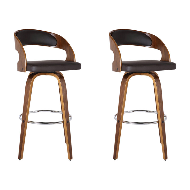 Shelly Counter Height Or Bar Height Swivel Upholstered Stool In Wood Finish - Set , Brown/Walnut, 2