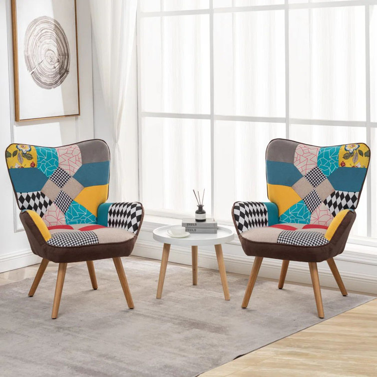 Jamaurion 30" Patchwork Camelback Tufted Accent Chair with Colourful Fabric