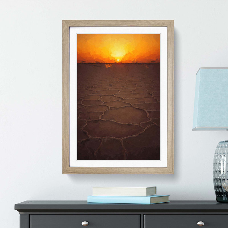 Sunset over a Salt Lake in Iran in Abstract - Picture Frame Graphic Art Print, Oak Framed, 87cm H x 62cm W x 2cm D