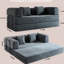 Lit convertible convertible en velours côtelé gris, cadre multifonctionnel à forme fixe 4 - 1, coussin cylindrique, plancher pour petits appartements, style décontracté avec fonction, revêtement en velours côtelé, cadre et salon