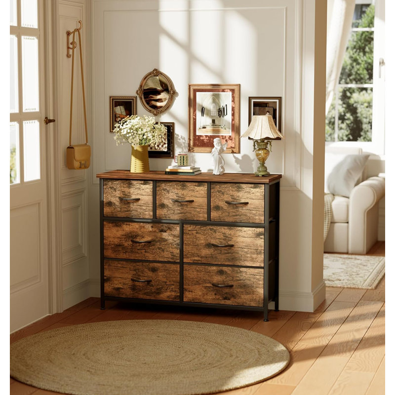 100 cm W Chest of 7 Drawers, Vintage Brown