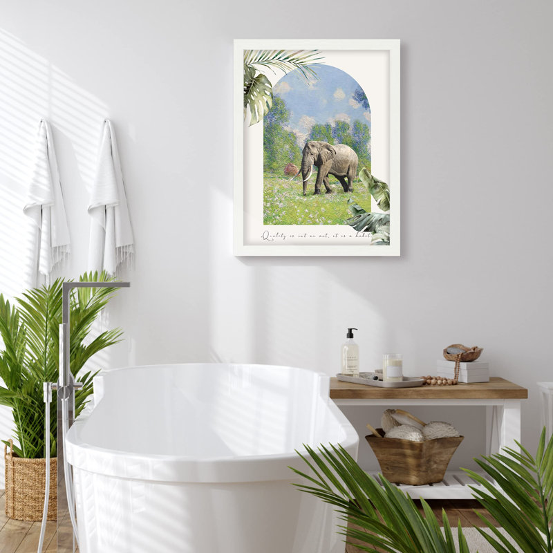 «Wild African Gray Elephant Pastel Forest» sur papier, Blanc