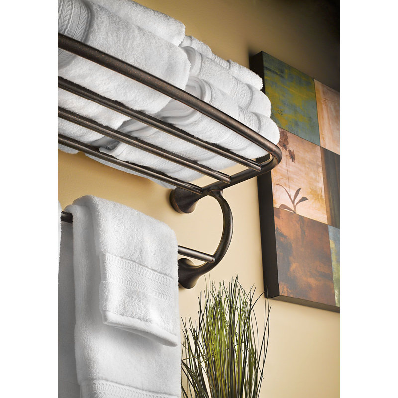 Étagère à serviettes de style hôtel de 24 po avec barre à serviettes Moen Eva, Nickel brossé