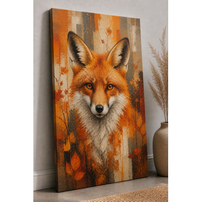 Large Fox Canvas Wall Art Autumn Forest Animal Painting Warm Nature Artwork for Living Room Bedroom Rustic Woodland Decor 24x36 Inch Canvas Print - Ready to hang