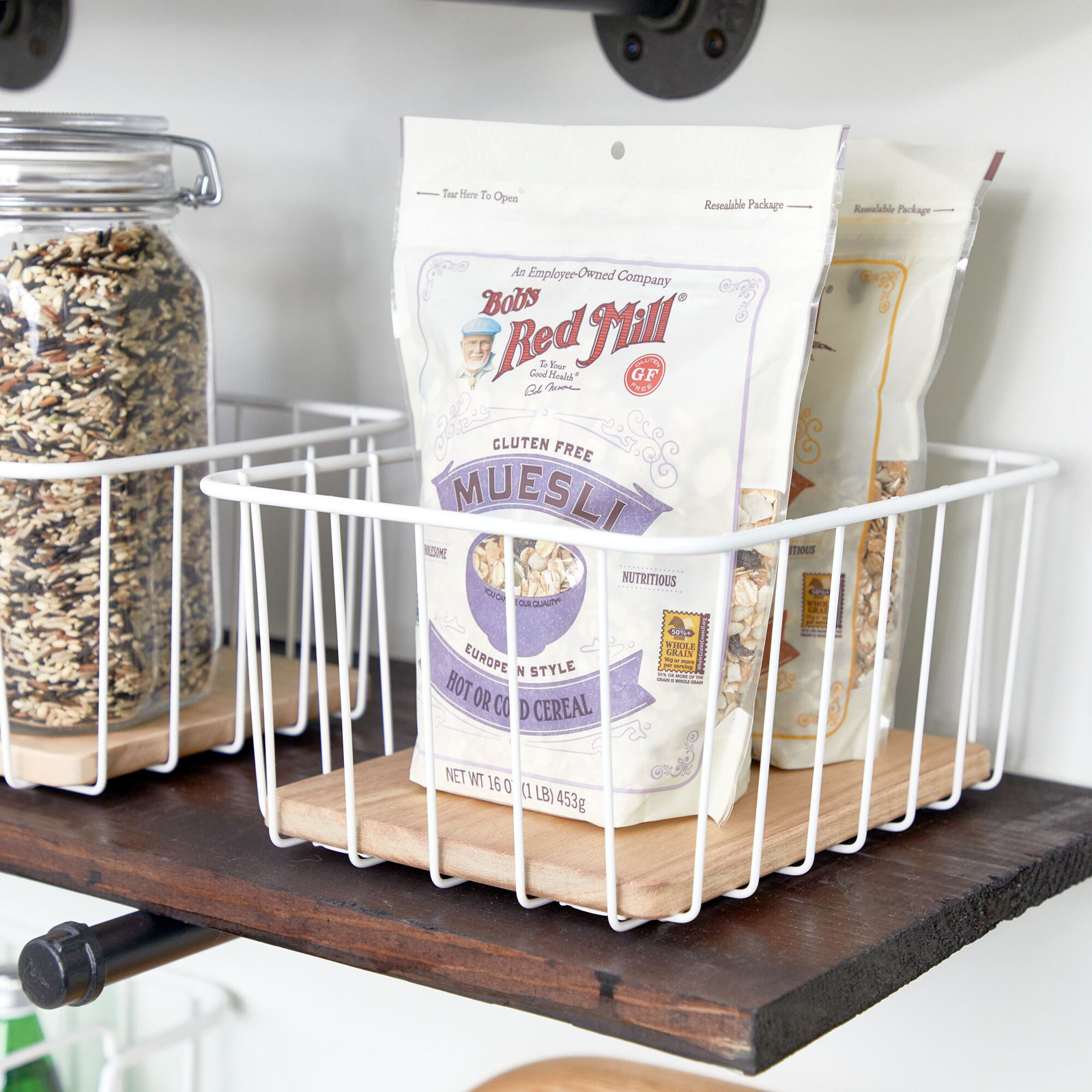 Wire & Wood Kitchen Pantry And Cabinet Organizer Bin, 10” X 8” X 5”, 4.93" H x 8.04" W x 10.05" D