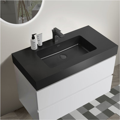 Meuble-lavabo mural flottant avec lavabo et rangement